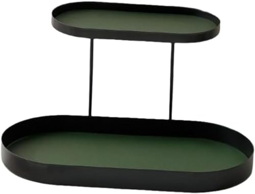 Livmorx 化粧品収納ボックス アロマテラピー デスクトップトレイ 小物 ジュエリーディスプレイスタンド 洗面台 化粧台 玄関鍵 香水収納ラック (ブラック+ダークグリーンレザー)