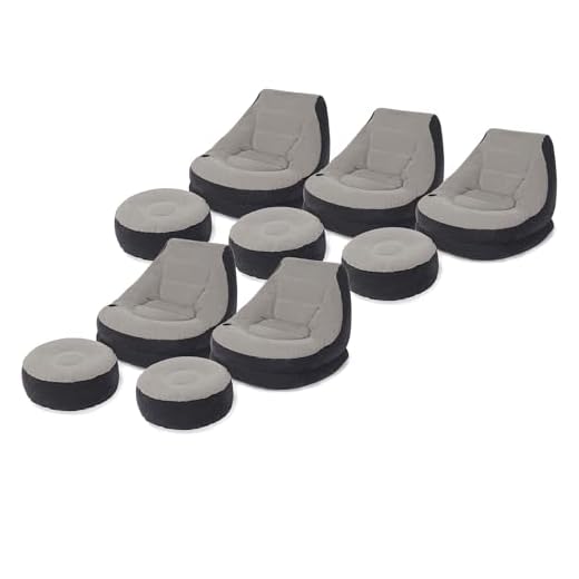 Intex Inflatable Ultra Lounge Chair With Cup Holder & Ottoman Set, Gray (5 Pack)