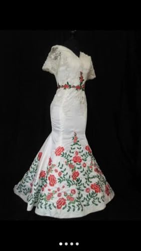 Rose Flowers Embroidered Wedding Dresses Mermaid Short Sleeve V-Neck Satin Mexican Party Dress Bridal 20252