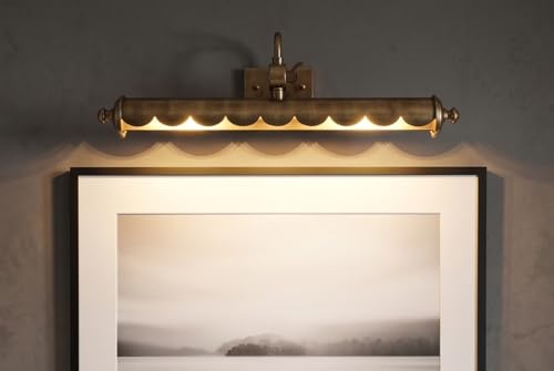 Image of S&A Home Decor Vintage Scalloped Antique Brass Picture Light - Adjustable Art Display Wall Sconce with Wingnut Joint, Decorative Gallery Lamp for Paintings, Portraits, and Mirrors