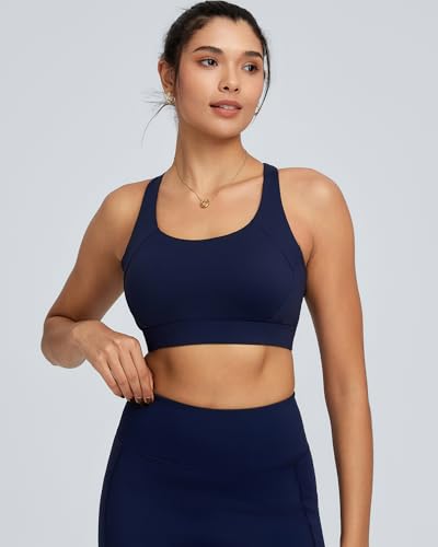 Image of RUNNING GIRL Sports Bras for Women High Support,Molded Cup Racerback Sports Bra with Sewn in Pads Workout Running Bra(WX3176Navy Blue,M)