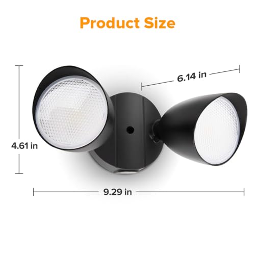 LUTEC 6222B 3500 Lumen 32 Watt 28 LED Dual-Head Floodlight Outdoor, Full Metal Design, Waterproof Exterior Security Wall Light 5000K for Patio, Garden, Yard-Black