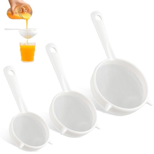 Poraceous 3 Piezas de Colador de Harina de Plástico y Colador de Alimentos Fino, Coladors de Malla de Nailon Fino Ultrafino, Coladors de Telas con Asa, para Zumo, Leche, Café