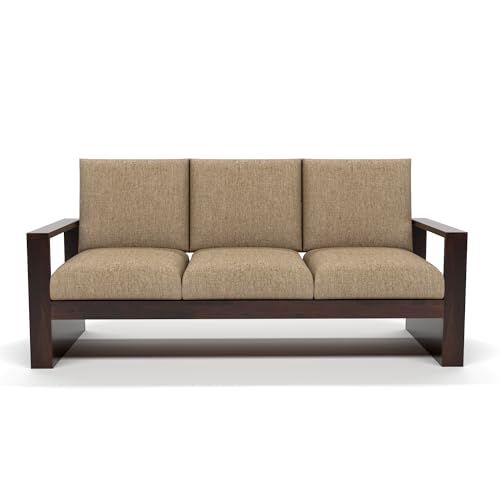 Image of Solid Sheesham Wood 3 Seater Sofa for Living Room | Elegant Wooden Sofa Set 3 Seater for Home & Office Furniture Decor | Stylish 3 Person Sofa (Zack Walnut, 3 Seater)