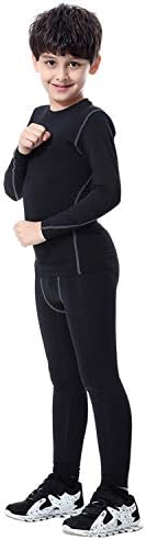（17:30時点） [Barifall] スポーツ インナー キッズ 上下セット コンプレッションウェア パワーストレッチ 長袖 スポーツ タイツ UVカット吸汗速乾 スキーウェア 子供用 (1019+1020ブラック(速乾タイプ), 130(身長120-130CM お勧め))