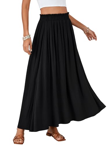OPOIPIN Women's Summer Elastic High Waist Pleated A Line Flowy Beach Maxi Long Skirt4