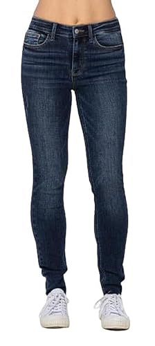 Judy Blue Women's Mid Rise Vintage Raw Hem Skinny Jeans 82527 (US, Numeric, 42, Plus, Regular, Blue)