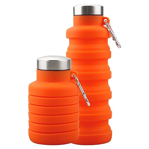 GLADFRESIT Collapsible Travel Water Bottle, 500ml Silicone Foldable Water Bottle with Carabiner