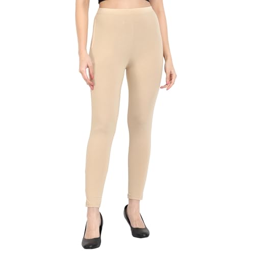 Image of ONE SKY Women Ankle Length Leggings | Premium Cotton Modal Spandex Blend | High Waist Stretchable & Bio-Washed Fabric | Colour-Lock | Ethnic Leggings for Women