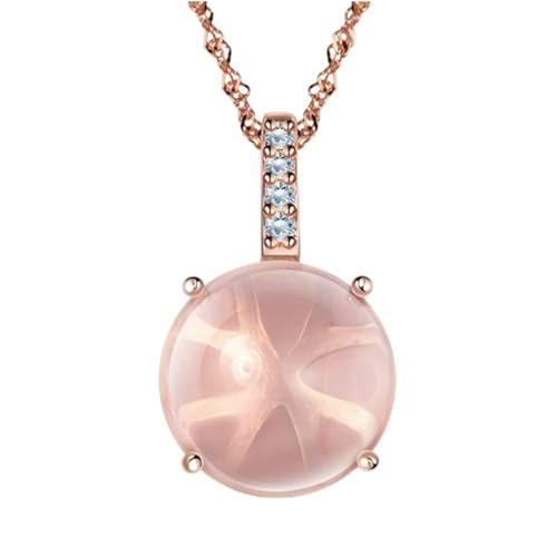 Collier quartz rose anti-ternissement, pendentif rond en argent 925 femme
