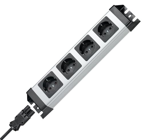 Kopp Powerversal Steckdosenleiste 4-fach, Quick-Plug-System Eingang/Ausgang, Wieland-Eingang, kaskadierbar, um 90° gedrehte Anschlüsse, 65mm Topfabstand, anschraubbar, IP20, silberschwarz (ohne Kabel)*