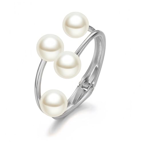 Gold Pearl Hand Cuff Bracelets for Women Chunky Large Pearls Cuffs Statement Bracelet Luxury Big Fake Faux Pearl Ball Handcuffs Jewelry Unique Pearly Gifts