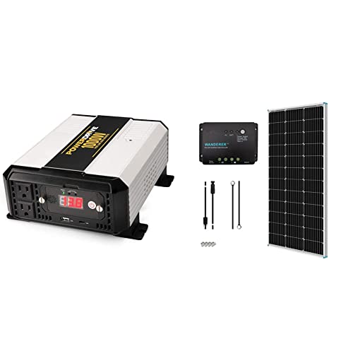 PowerDrive 1000W, Bluetooth Pure Sine Wave, Power Inverter & Renogy 100