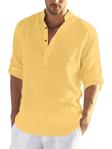 Image of FINIVO FASHION Men's Cotton Blend Solid Full Sleeve Combo Short Kurta Shirt, Regular Fit Solid Pattern Mandarin Collar Straight Kurta Shirt