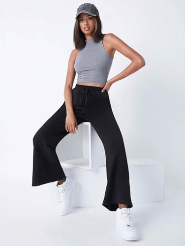 Image of KOTTY Womens Solid Anthracite Black Drawstring Track Pant