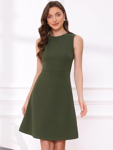 Image of Allegra K Women's Work Dress Round Neck Solid Color Sleeveless A-Line Business Casual Office Dresses