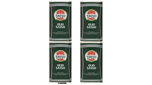 Sasso Olio Extra Vergine, 100% Italiano, Set da 4 Bottiglie, 1 Litro Ciascuna, + portachiavi italy shop service