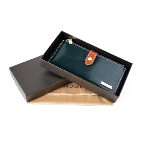 Image of ANDOILT Women's Genuine Leather Wallet RFID Blocking Credit Card Holder Zipper Purse Cell Phone Handbag