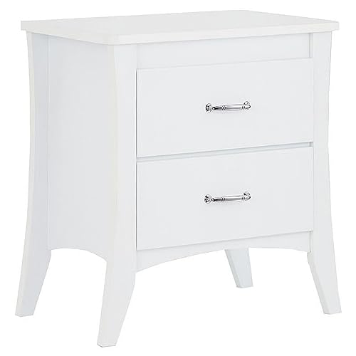 Benzara Mesita de noche de madera de estilo contemporáneo con 2 cajones, color blanco
