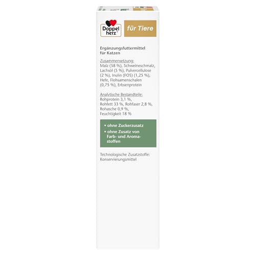 Doppelherz für Tiere Malz Plus Anti-Hairball Paste für Katzen - mit Malz, Lachsöl, Inulin, Cellulose und Flohsamen- 200 g Paste