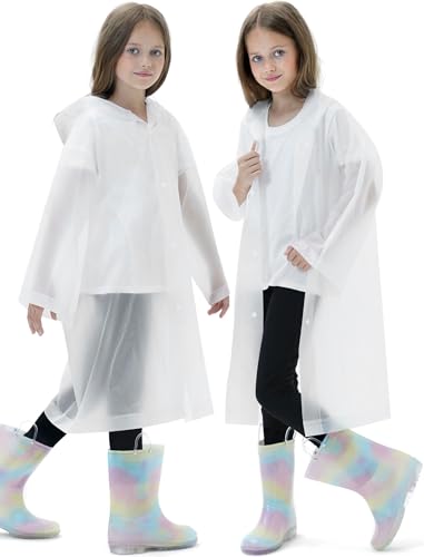 Image of 2 Pack Reusable Waterproof Raincoat EVA Emergency Rain Ponchos One Size Rain Jacket for Children, Boys and Girls