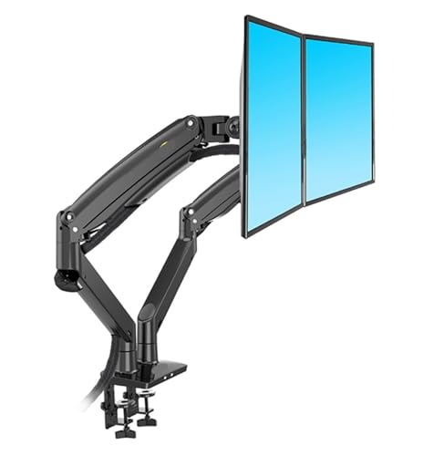 Soporte doble de monitor F195A de aluminio negro con brazos de movimiento completo y alta resistencia