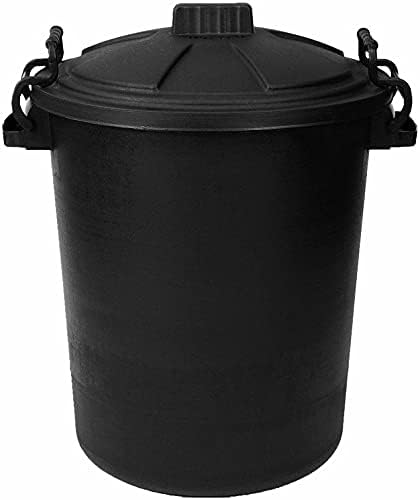 OptiProducts 80/85L HEAVY DUTY BLACK PLASTIC RUBBISH REFUSE BIN WASTE W/LOCKING LID