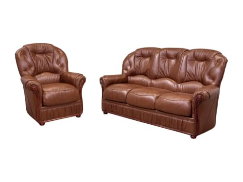 Vente-unique Couchgarnitur Leder 3+1 - Büffelleder - Braun - Daphne