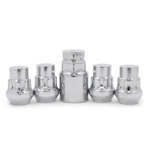 Image of 1 /2 inch-20 4 Lug Locks with 1 Key Closed End Bulge 1.26 inch Long Wheel Lug Nuts Lock Chrome Dual Hex 13 /16 inch and 3 /4 inch