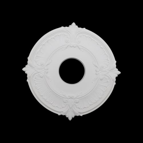 Image of PU Ceiling Medallion 2Pcs, 13.1 x 3.4 Inches, White | Whole Circle, Fits 3.4 Inch Canopy, European Vintage Carving, Decor For Chandeliers & Ceiling Fans, Lightweight PU Foam