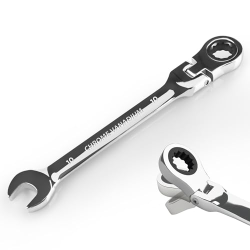Egofine 10mm Ratchet Wrench Flex Head Ratcheting Combination Wrench Metric Industrial Grade Gear Spanner with 12 Point Box End 72-Teeth Ratchet Chrome Vanadium Steel