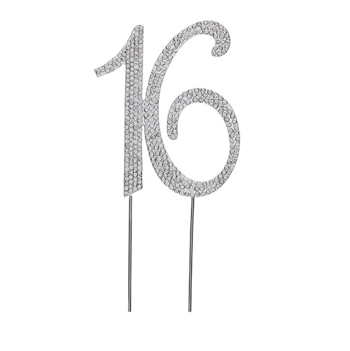 Number 16 Happy Birthday Cake Toppers for Girls & Women 16th Birthday Cake Topper Sign Sixteen Party Supplies (Silver)