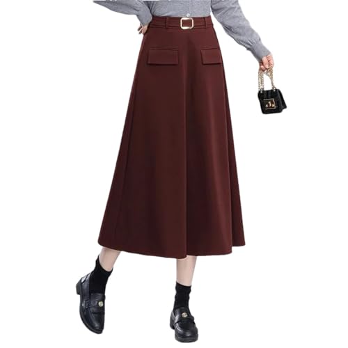 Women's Solid Color High Waisted Slim Mid-Length Woolen with Hidden Hip Flared Skirt
