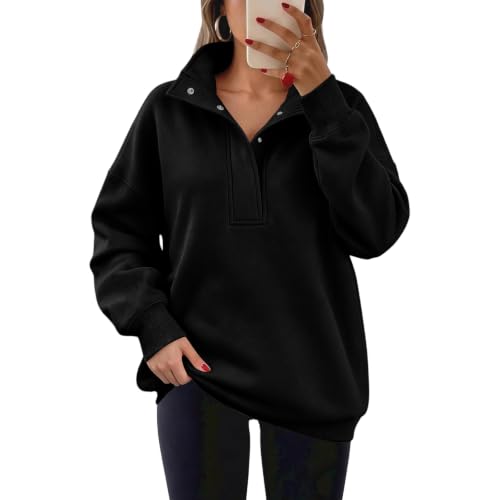 Oversized Sweatshirt for Women Fleece Mock Neck Button Fashion Pullover - image 3
