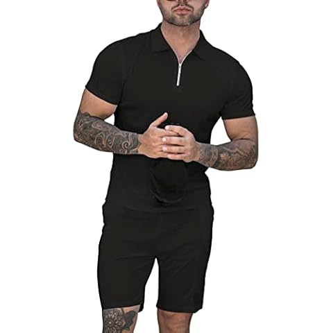 RPOVIG Shirts Shorts Outfits Mens Summer Casual Tracksuit 2 Piece set Zip for Golf Gym Workout Cover