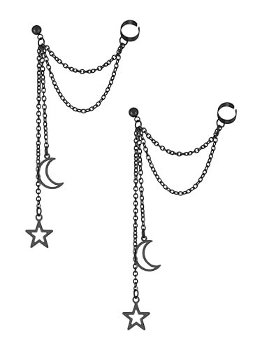 Sacina Goth Punk Black Crescent Moon and Star Earrings, Ear Cuff Gothic Punk Earrings, Emo Christmas Jewelry Gifts