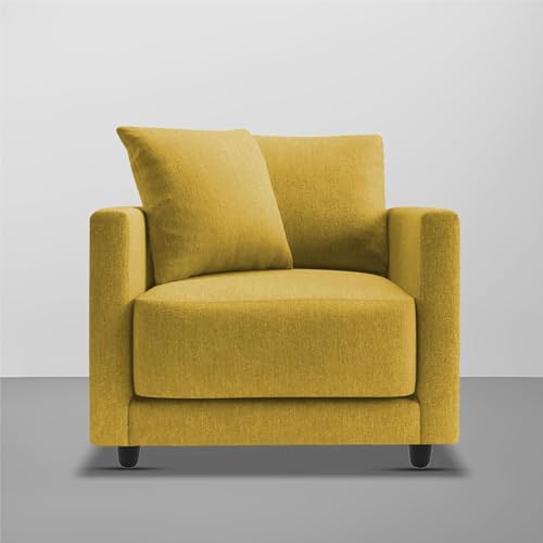 Image of Casaliving Dominic 1 Seater Sofa Set for Living Room (Yellow Colour Fabric) Premium Fabric Sofa