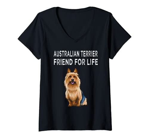 Womens Australian Terrier Friend For Life Dog Friendship V-Neck T-Shirt, Black