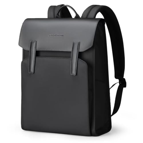 Muzee Slim Laptop Backpack for Men, Leather Commuter 15.6' Laptop Bag, 0.85kg Lightweight Waterproof Daypack for Work & Casual Outings