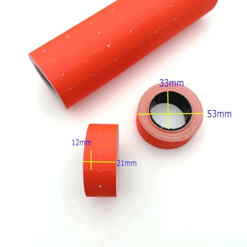 JZK 20 Rollen insgesamt 10.000 Stück rot/neonorange Preisauszeichneretiketten, 21 mm x 12 mm Preisauszeichneraufkleber, Papier-Preispistolen-Etiketten, 500 Stück pro Rolle