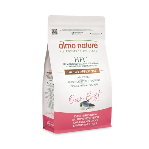Almo Nature HFC Our Best - Croquettes pour Chat Adulte - Saumon Frais - Qualité HFC, sans Gluten, Monoprotéiné, Haute Appétence - Nourriture Sèche...