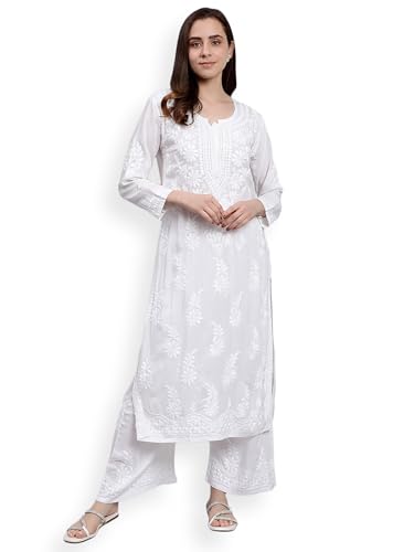 Image of Seva Chikan Hand Embroidered Lucknowi Chikankari Modal Kurta and Palazzo Set SCL8023