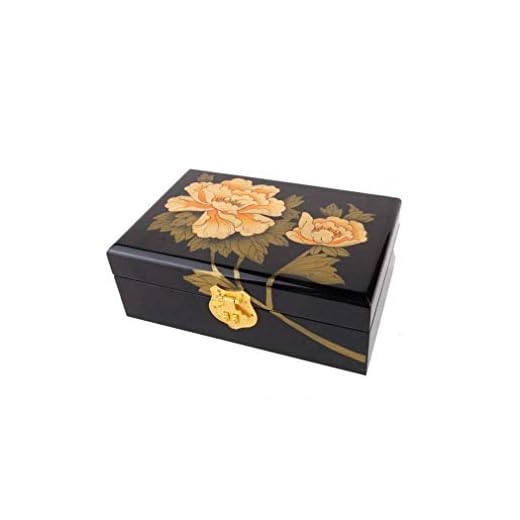 lachineuse - Schmuckkästchen mit goldener Pfingstrose - Aufbewahrungsbox aus lackiertem Holz - Schmuck- und Geheimbox - Chinesisches Dekor - Geschenkbox für Damen - Geschenkidee - 21 x 14 x 7 cm