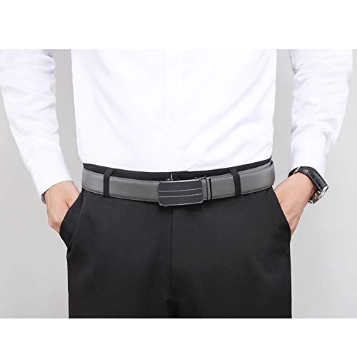 Image of Founders & C Men's Ratchet Belt 1 3 /8 inch,Leather Dress Belt Adjustable with Click Sliding Buckle Trim to Exact Fit (Click Belt W Gray Leather, 50 inch-60 inch Waist Adjustable)