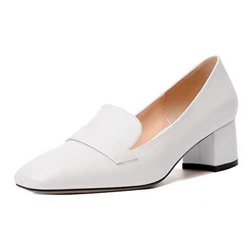 Image of MODENCOCO Womens Square Toe Slip On Comfortable Casual Matte Work Chunky Low Heel Loafers Shoes 2 Inch