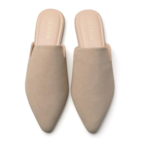 Image of Tilocow Women's Pointed Toe Flat Mules Backless Slip On Loafers
