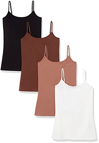 Amazon Essentials Damen Slim Fit Camisole 4er Pack, Schwarz/Braun/Hellbraun/Weiß, Medium