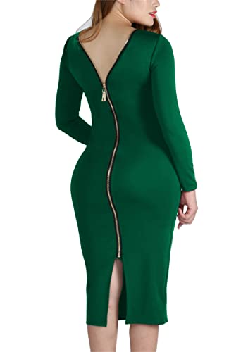 Robe moulante sexy YMING grande taille unie avec fermeture éclair