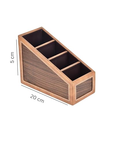 Image of Premsons Remote Holder Artificial Leather with Wooden Finish - 4 Section Tabletop Organizer for TV, AC & Office Desk Accessories - Compact & Stylish Storage Solution for Home & Office - Tan