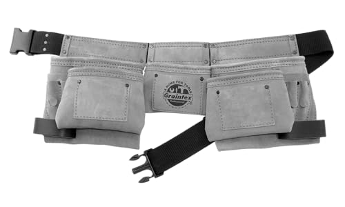 Graintex 11 Pocket Tool Belt/Tool Bag/Work Apron, Ripstop Canvas Double Layered, Leather Trims, 2 Hammer Loops, Adjustable Belt, Construction, Carpenter, Electrician, Gardening, DIY - Purple